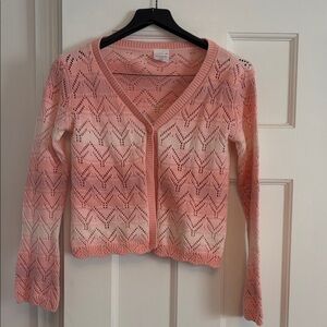 abercrombie kids Pink-to-Cream Ombre V-Neck Pointelle Cardigan